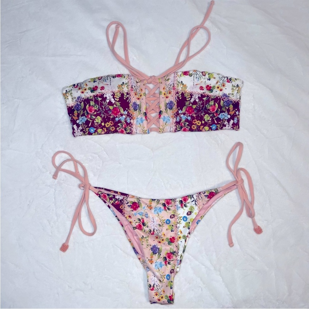 Aqua Bendita strapless flowered swimsuit bikini